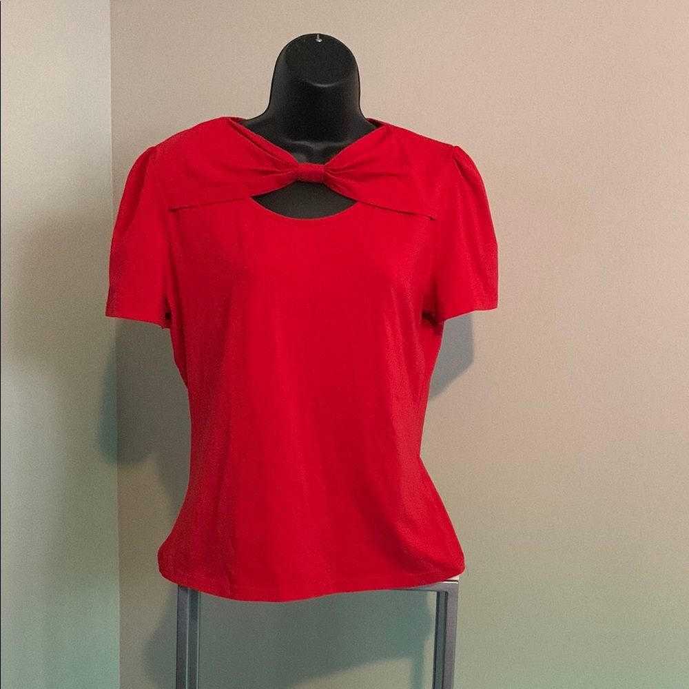 Elegant Red Bow-Tie Women's Top